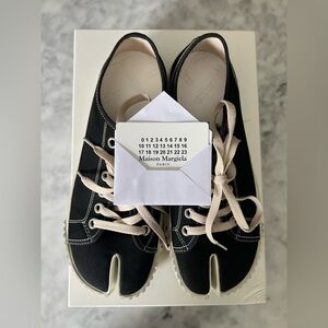 Maison Margiela Black and Cream Tabi Canvas Sneakers